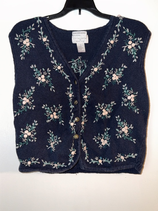 Christopher & Banks Sweaters - Vintage Christopher & Banks Navy Embroidered Floral Button-Up Sweater Vest